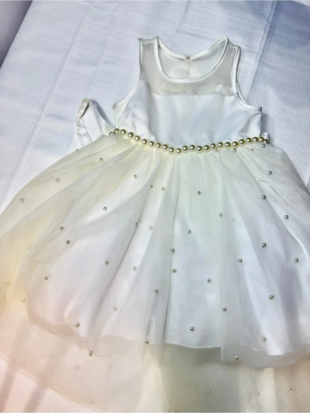 American Princess Cream Pearl-Trim Tulle Party Dress for Girls